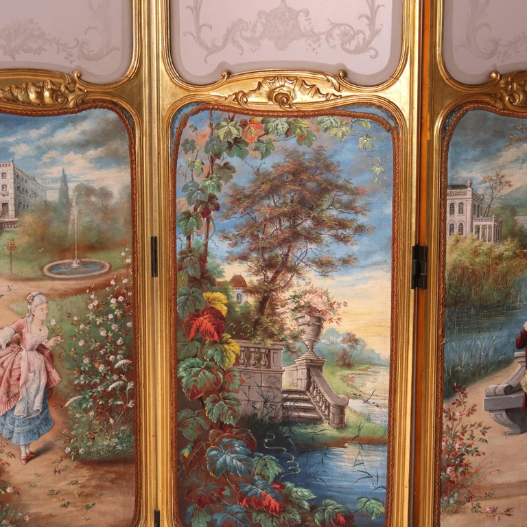 Antique Louis XIV Gilt Wood Three Panel Screen Unsigned C1890