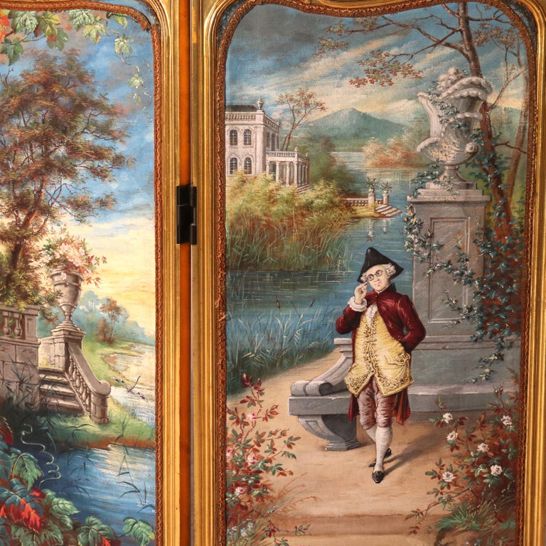 Antique Louis XIV Gilt Wood Three Panel Screen Unsigned C1890