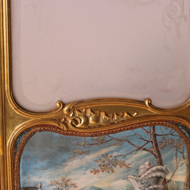 Antique Louis XIV Gilt Wood Three Panel Screen Unsigned C1890