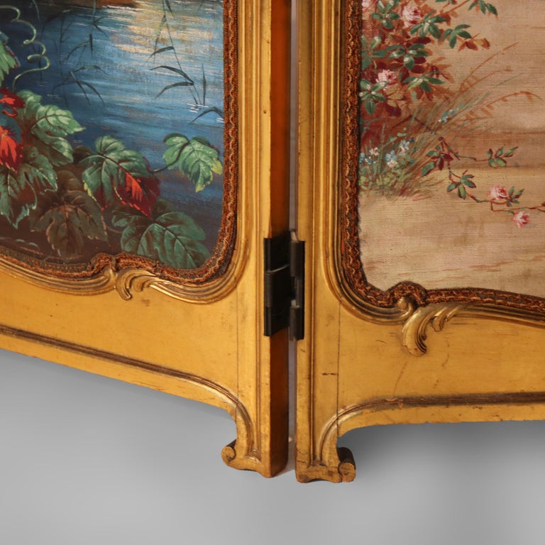 Antique Louis XIV Gilt Wood Three Panel Screen Unsigned C1890