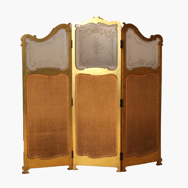Antique Louis XIV Gilt Wood Three Panel Screen Unsigned C1890