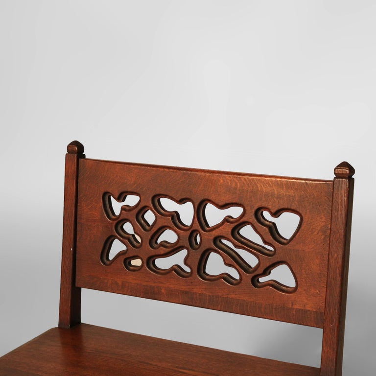 Antique Gothic Arts & Crafts Carved Oak Small Bench C1920
