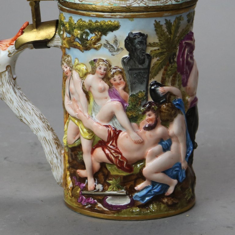 Italian Capodimonte Porcelain & Bronze Stein with Classical Figures C1890