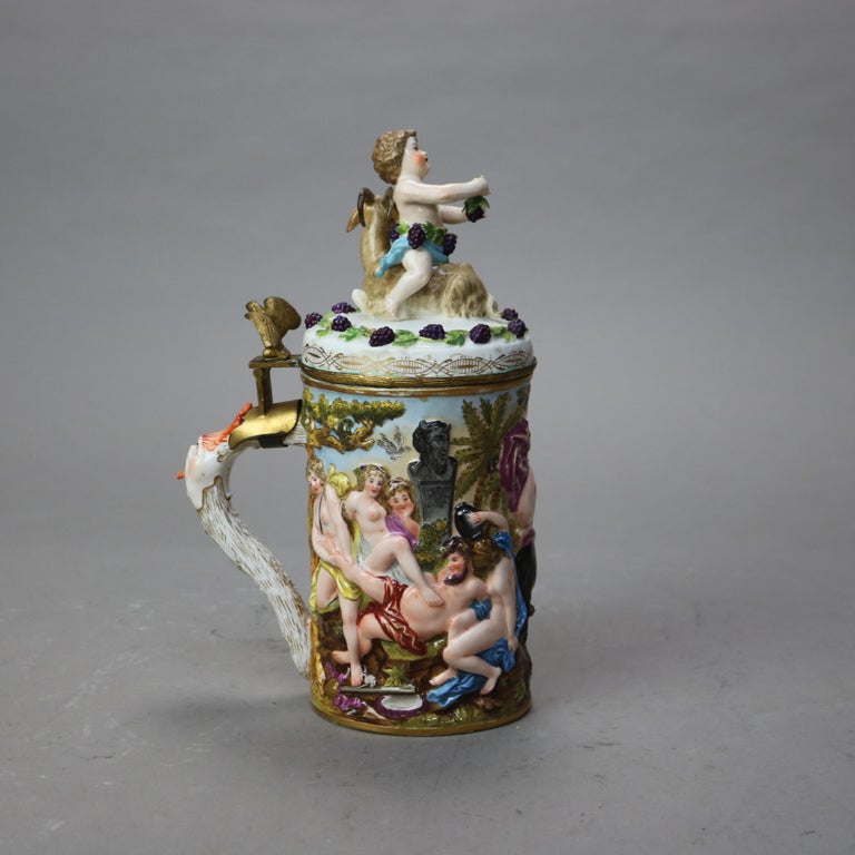 Italian Capodimonte Porcelain & Bronze Stein with Classical Figures C1890