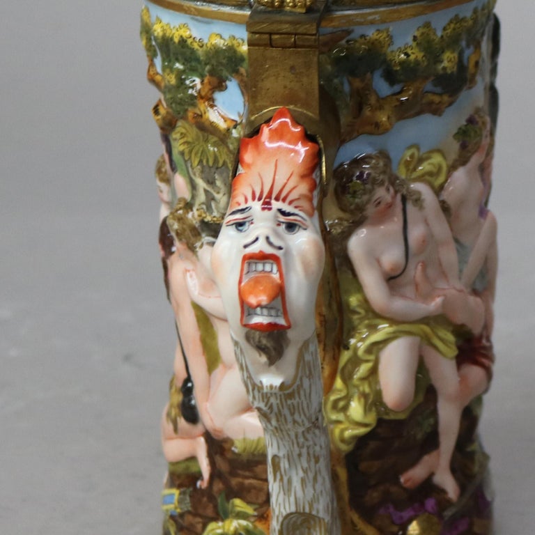 Italian Capodimonte Porcelain & Bronze Stein with Classical Figures C1890