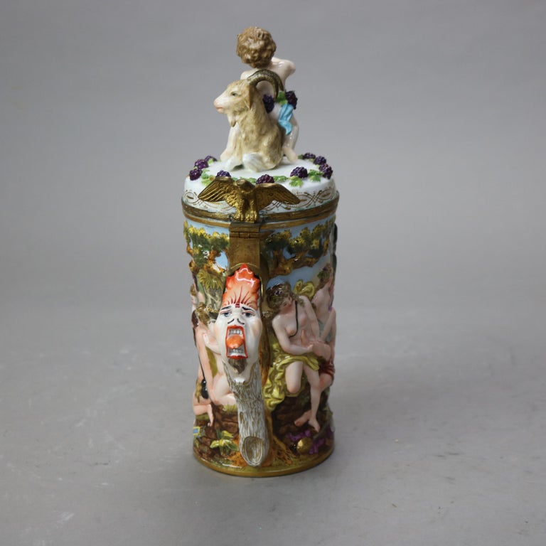 Italian Capodimonte Porcelain & Bronze Stein with Classical Figures C1890