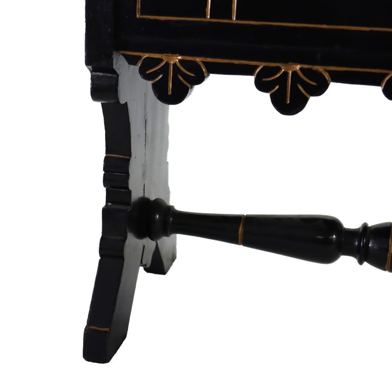 Aesthetic Movement Ebonized & Gilt Needlepoint Footstool With Handpainted Panels
