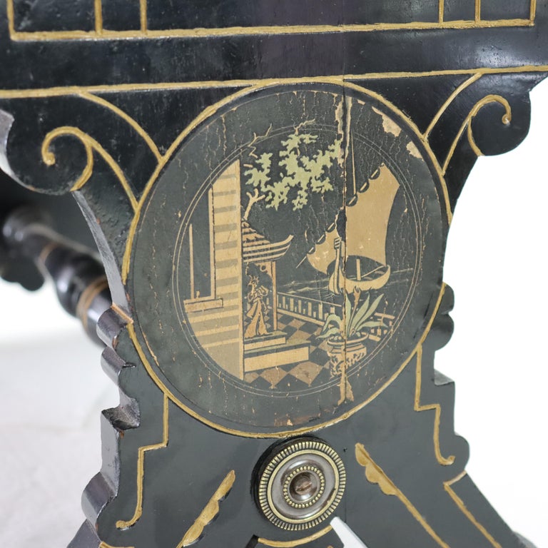 Aesthetic Movement Ebonized & Gilt Needlepoint Footstool With Handpainted Panels
