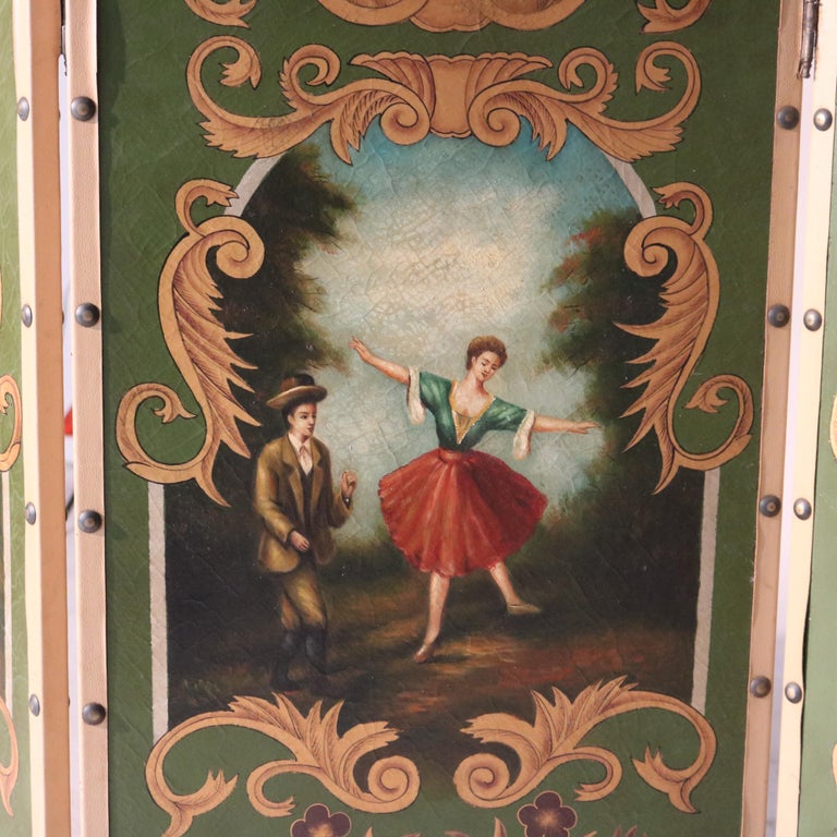 Oversized Vintage Four-Paneled Screen with Hand Painted Scenes c1940