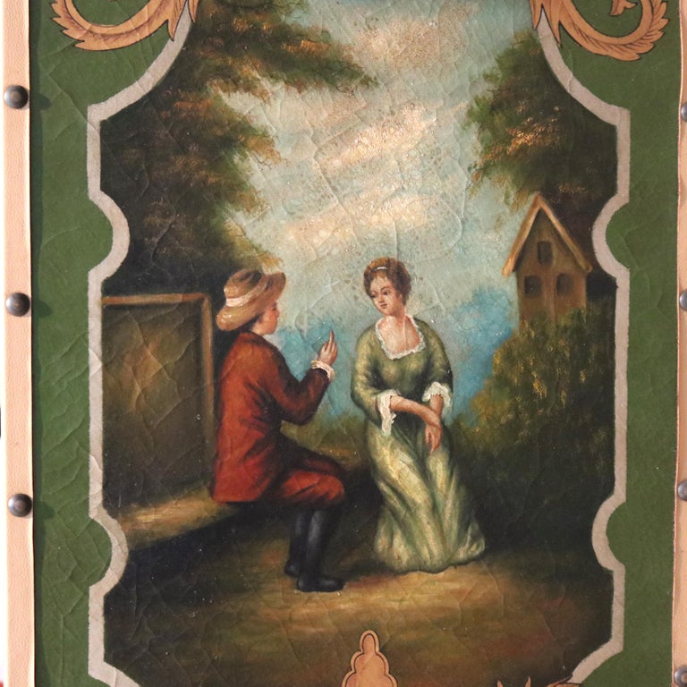 Oversized Vintage Four-Paneled Screen with Hand Painted Scenes c1940