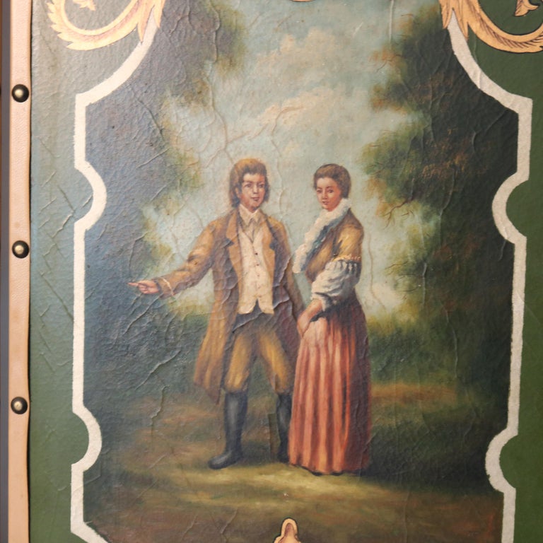 Oversized Vintage Four-Paneled Screen with Hand Painted Scenes c1940