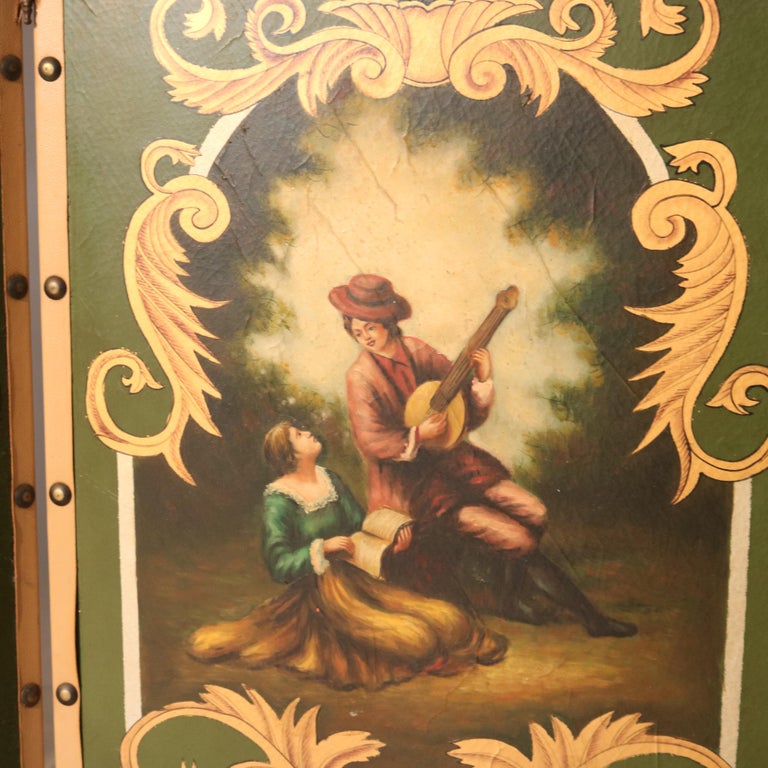 Oversized Vintage Four-Paneled Screen with Hand Painted Scenes c1940