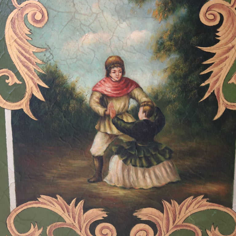 Oversized Vintage Four-Paneled Screen with Hand Painted Scenes c1940