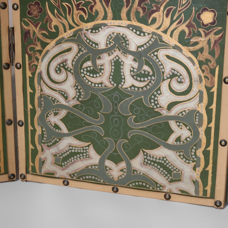 Oversized Vintage Four-Paneled Screen with Hand Painted Scenes c1940