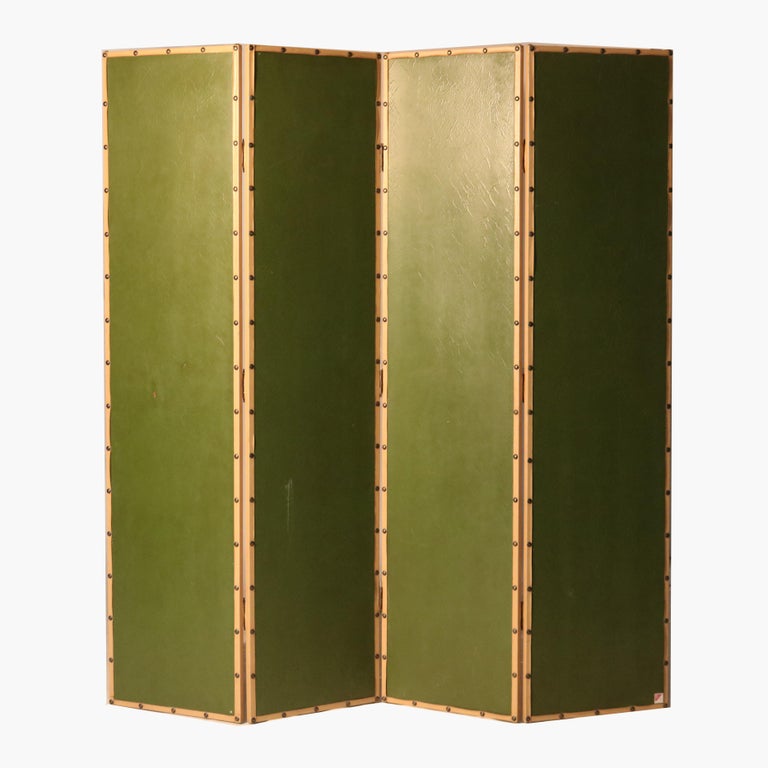 Oversized Vintage Four-Paneled Screen with Hand Painted Scenes c1940