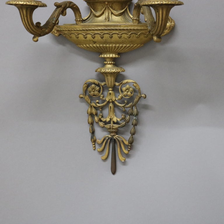 Antique Caldwell & Co. French Empire Bronze Two-Candle Wall Sconce with Seal