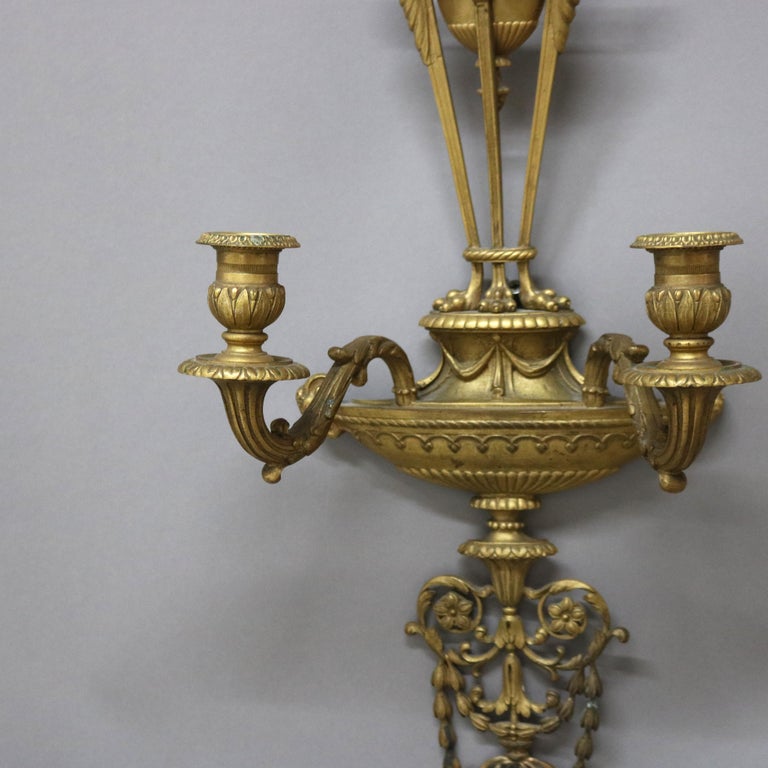 Antique Caldwell & Co. French Empire Bronze Two-Candle Wall Sconce with Seal