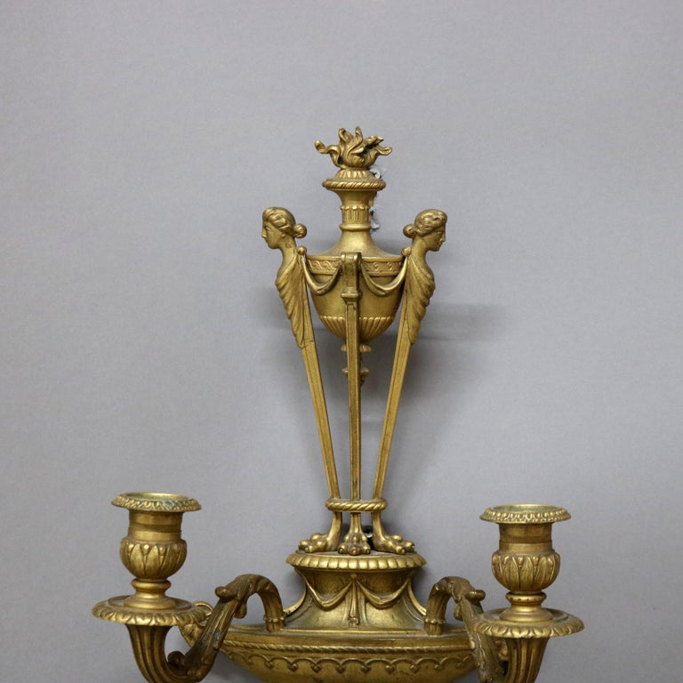Antique Caldwell & Co. French Empire Bronze Two-Candle Wall Sconce with Seal