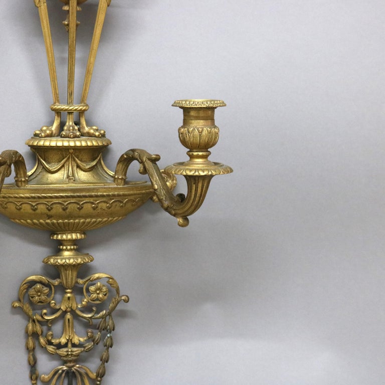 Antique Caldwell & Co. French Empire Bronze Two-Candle Wall Sconce with Seal