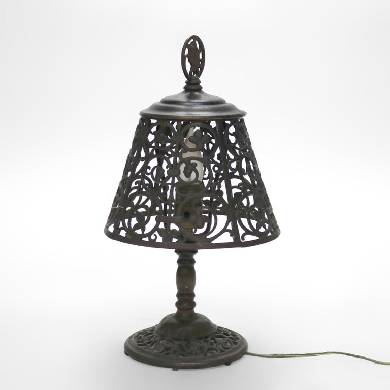 Antique Oscar Bach Arts & Crafts Bronze Table Lamp Unsigned C1920