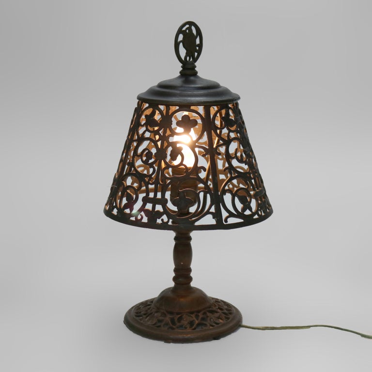 Antique Oscar Bach Arts & Crafts Bronze Table Lamp Unsigned C1920