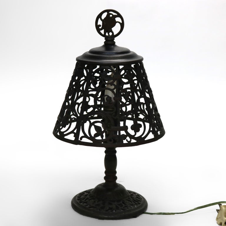 Antique Oscar Bach Arts & Crafts Bronze Table Lamp Unsigned C1920