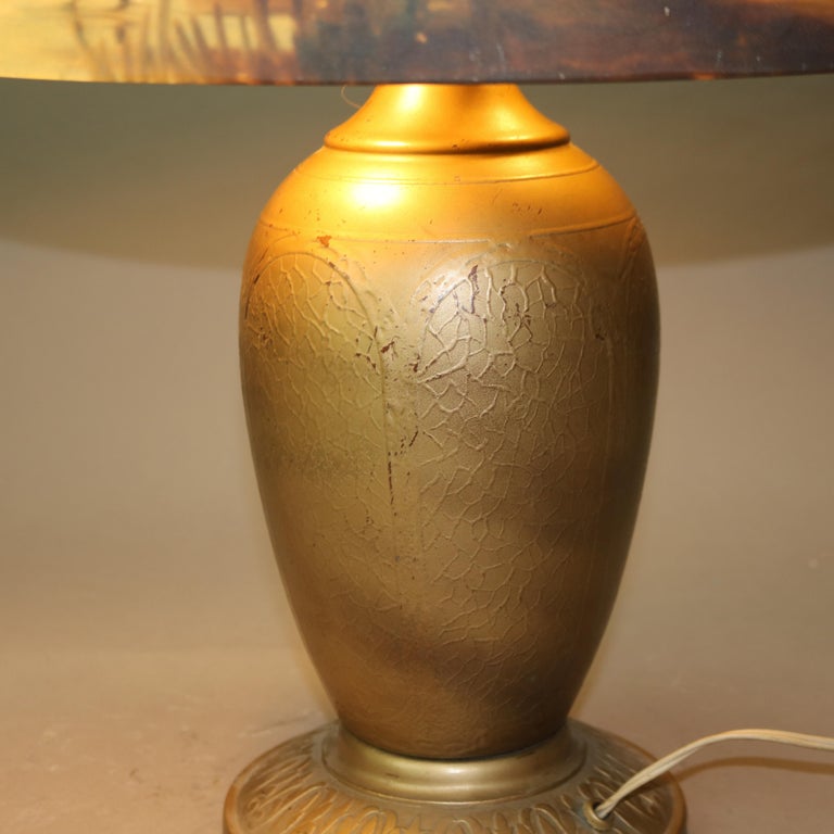 Arts & Crafts Jefferson Reverse Painted Table Lamp with Landscape Scene C1920