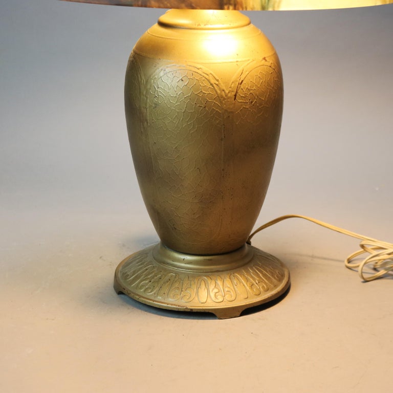 Arts & Crafts Jefferson Reverse Painted Table Lamp with Landscape Scene C1920