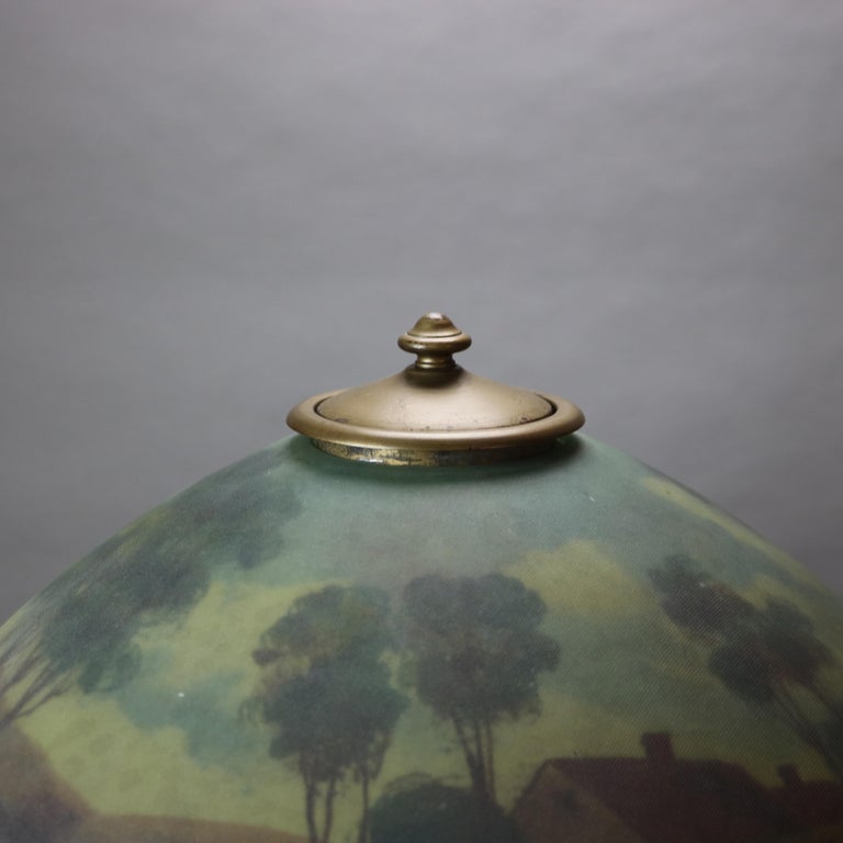 Arts & Crafts Jefferson Reverse Painted Table Lamp with Landscape Scene C1920