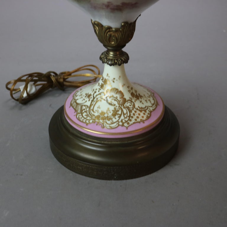 Antique French Sevres Hand Painted Porcelain & Gilt Ormolu Lamp C1880