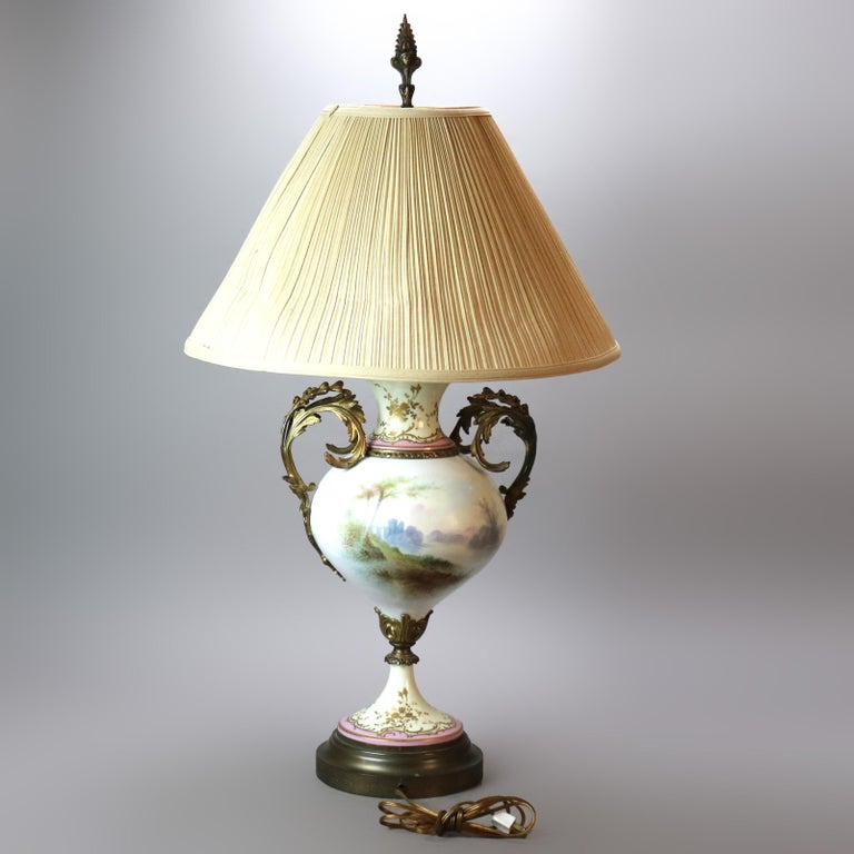 Antique French Sevres Hand Painted Porcelain & Gilt Ormolu Lamp C1880