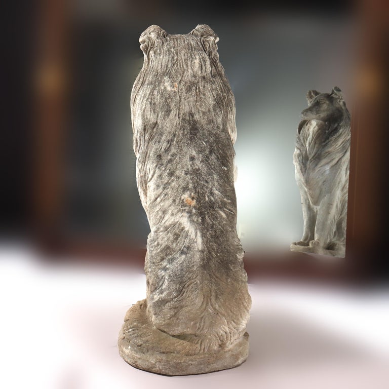 Vintage Hardstone Life Sized Dog (Collie) Garden Statue C1950