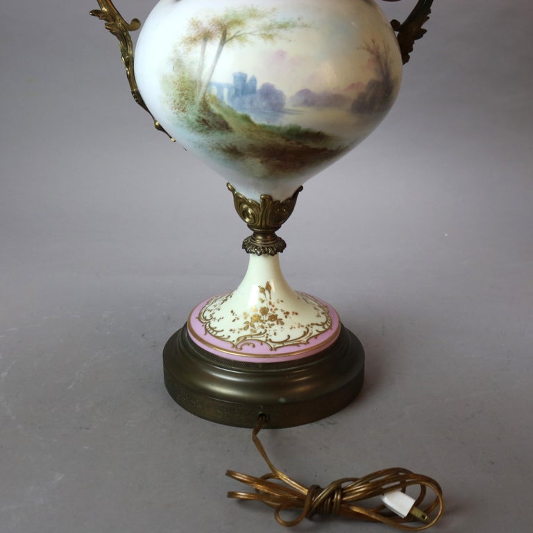 Antique French Sevres Hand Painted Porcelain & Gilt Ormolu Lamp C1880