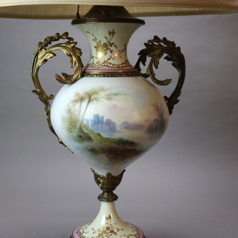 Antique French Sevres Hand Painted Porcelain & Gilt Ormolu Lamp C1880