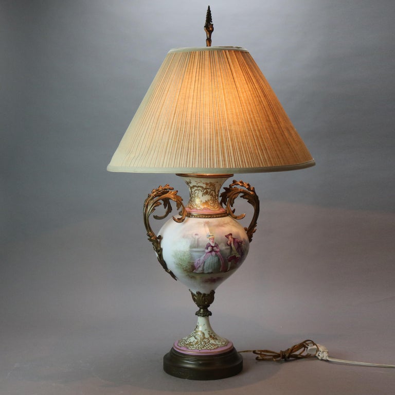 Antique French Sevres Hand Painted Porcelain & Gilt Ormolu Lamp C1880