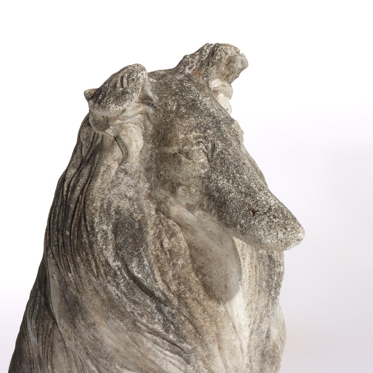 Vintage Hardstone Life Sized Dog (Collie) Garden Statue C1950