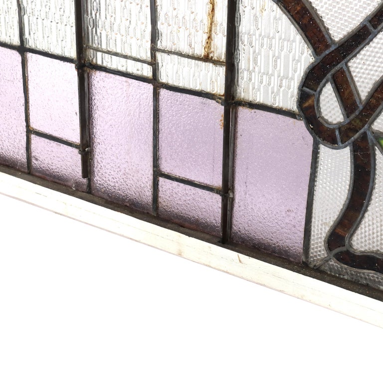 Antique Arts & Crafts Stained Leaded Glass Scenic & Foliate Window c1920