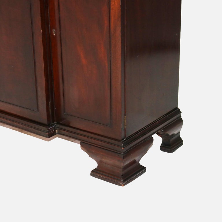Antique Gothic Revival Flame Mahogany Step Back China Cabinet C1930