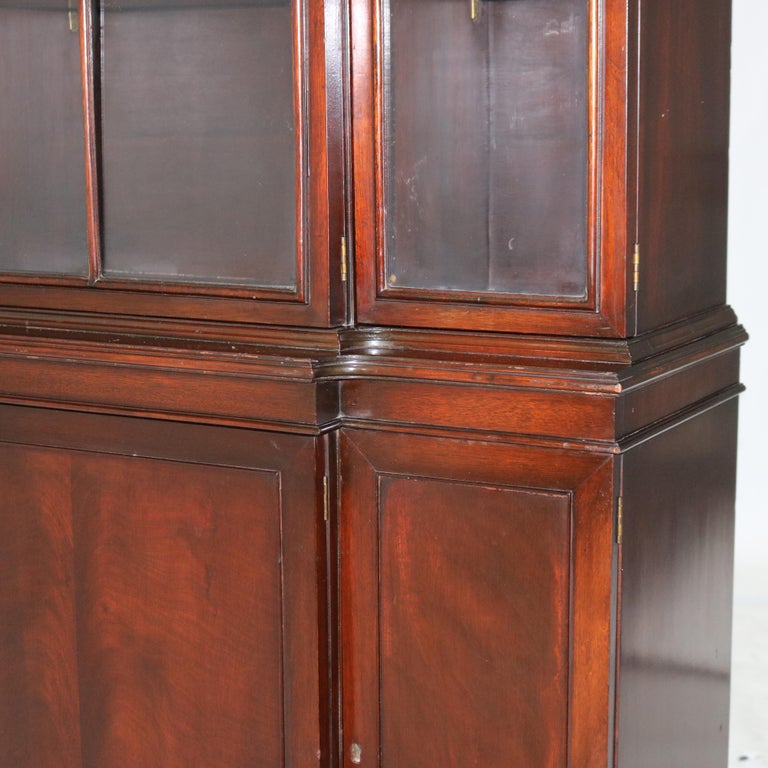 Antique Gothic Revival Flame Mahogany Step Back China Cabinet C1930