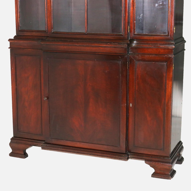 Antique Gothic Revival Flame Mahogany Step Back China Cabinet C1930