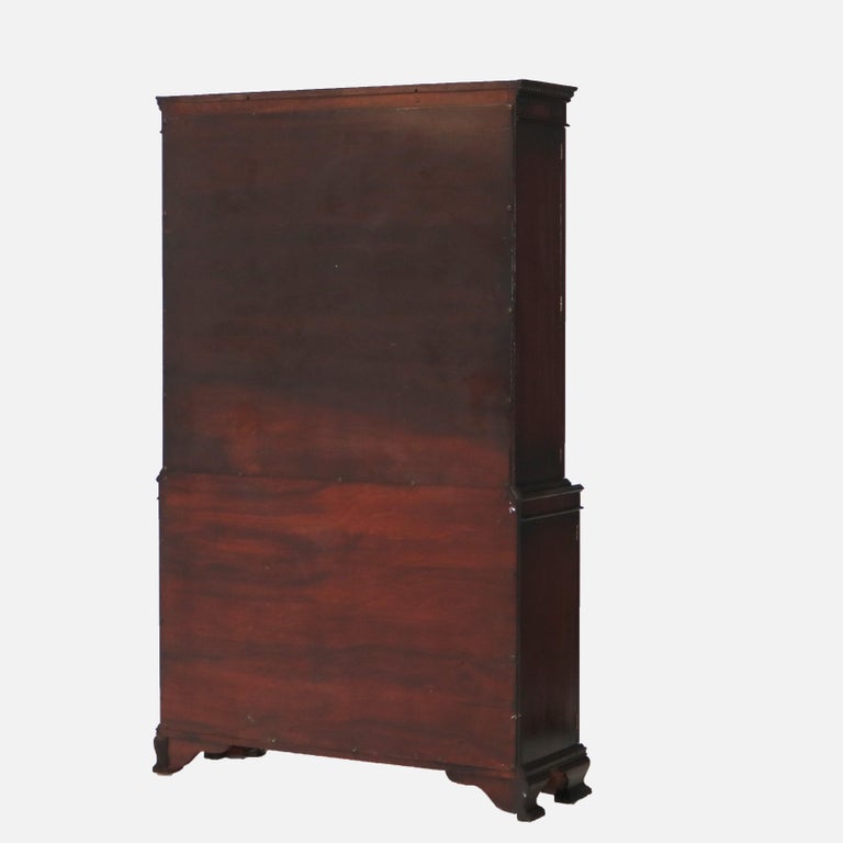 Antique Gothic Revival Flame Mahogany Step Back China Cabinet C1930