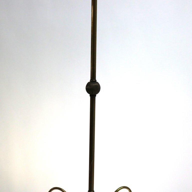 Antique Arts & Crafts Brass & Opalescent Glass Three-Light Hanging Fixture c1920