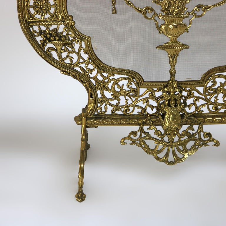 Antique Italian Rococo Gilt Bronze Panier de Fleurs Fireplace Screen C1900