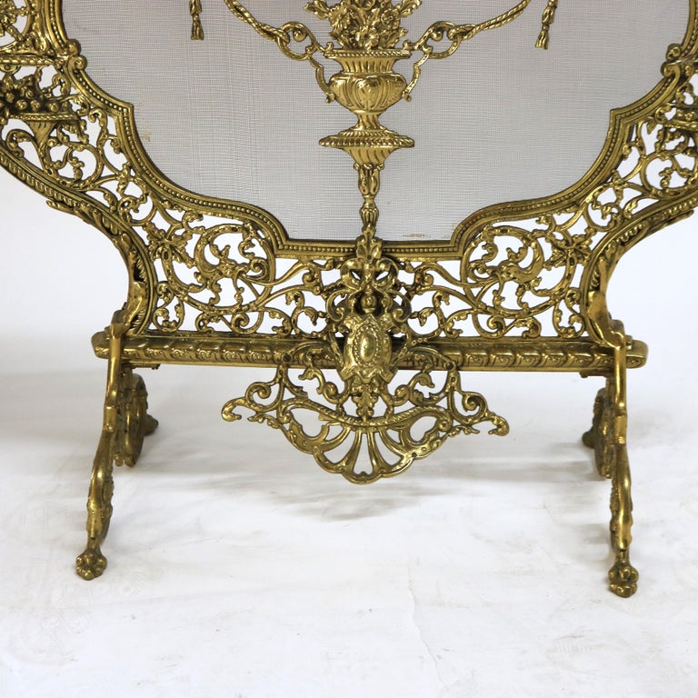 Antique Italian Rococo Gilt Bronze Panier de Fleurs Fireplace Screen C1900