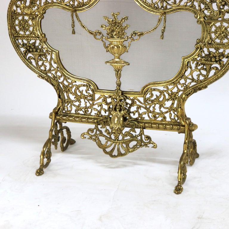 Antique Italian Rococo Gilt Bronze Panier de Fleurs Fireplace Screen C1900