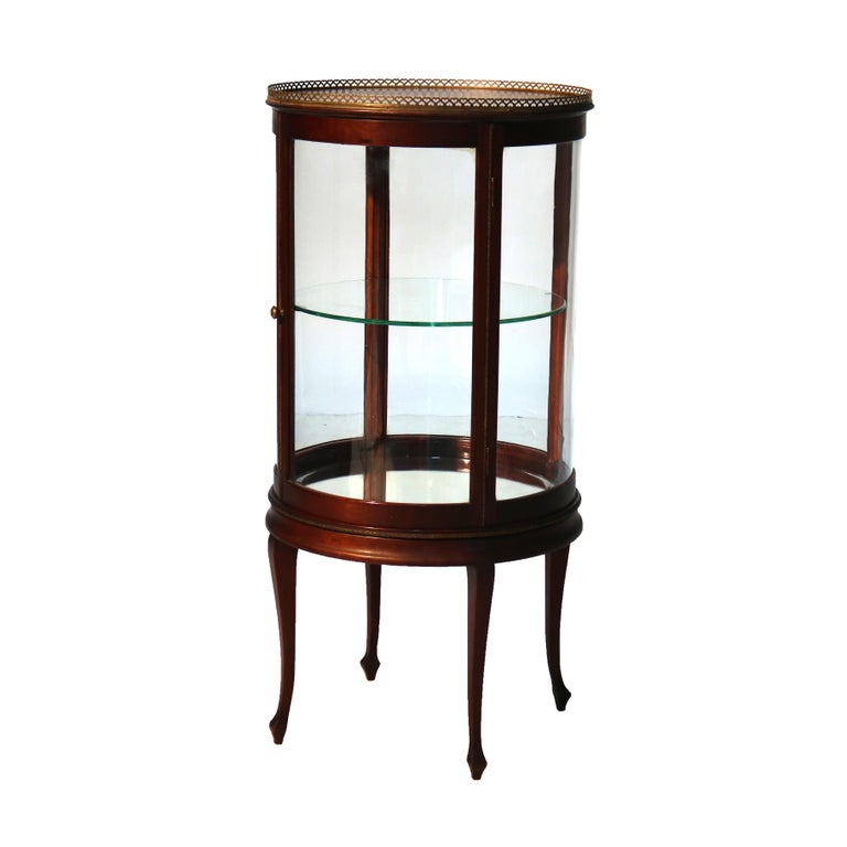 Antique Louis XVI Style Mahogany, Glass & Ormolu Round Vitrine C1910