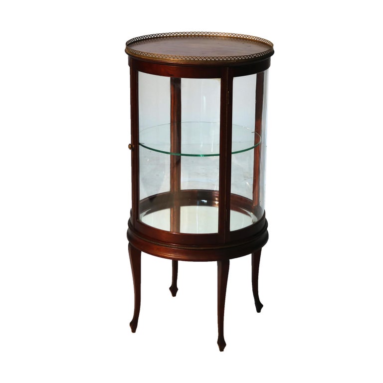 Antique Louis XVI Style Mahogany, Glass & Ormolu Round Vitrine C1910