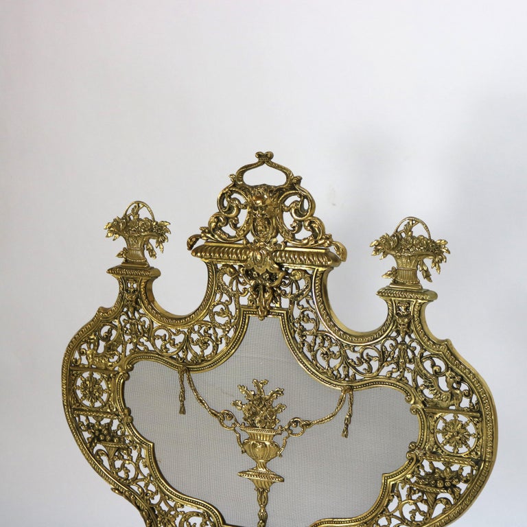 Antique Italian Rococo Gilt Bronze Panier de Fleurs Fireplace Screen C1900