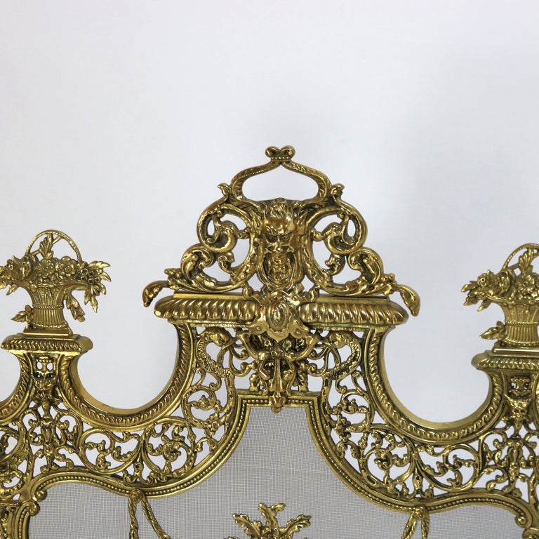 Antique Italian Rococo Gilt Bronze Panier de Fleurs Fireplace Screen C1900