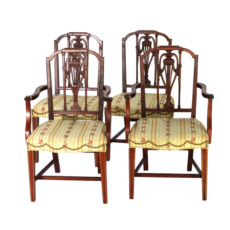 Four Antique Mt. Vernon Hickory Chair Co Hepplewhite Mahogany Shield Back Chairs